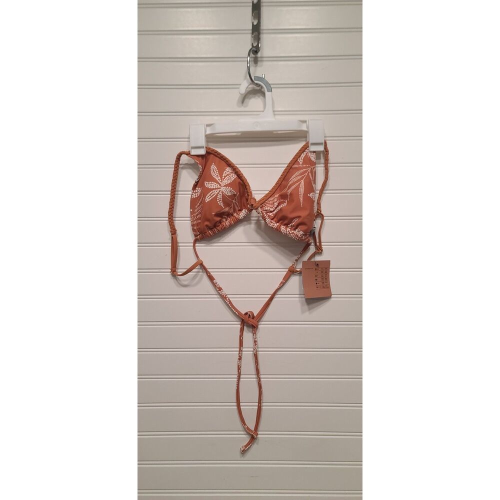 Shade & Shore Bikini Top Terracotta/White Leaf Pattern Size M 8-10 NWT